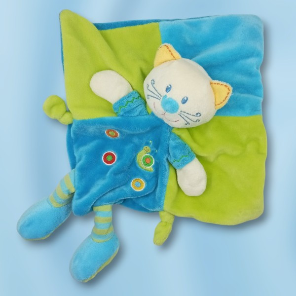 Chat NICOTOY sos doudou plat bleu et vert anis escargot