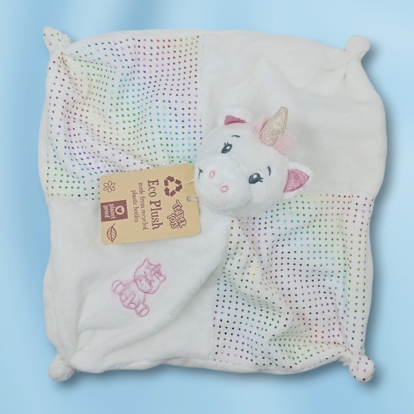 Licorne TENDERTOYS doudou plat blanc et rose
