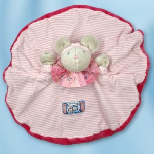 Souris MOULIN ROTY doudou rond plat rose "Lila Patachon"