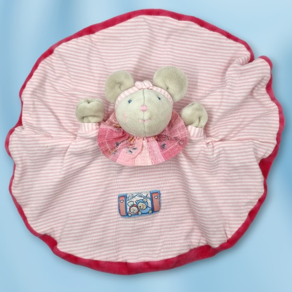 Souris MOULIN ROTY doudou rond plat rose "Lila Patachon"
