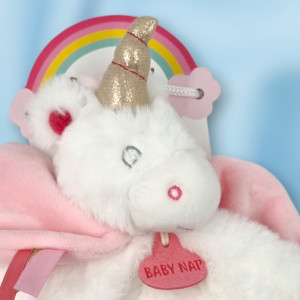 Licorne BABY NAT doudou plat blanc et rose BN0322