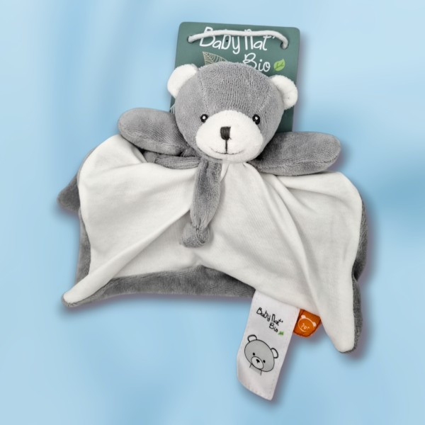 Ours BABY NAT' Bio doudou gris et blanc