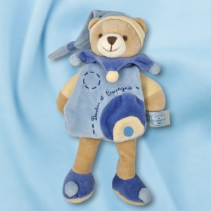 Ours pantin DOUDOU ET COMPAGNIE bleu poudré beige écru