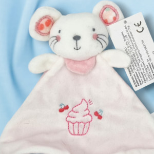 Souris SHIMA doudou plat blanc et rose