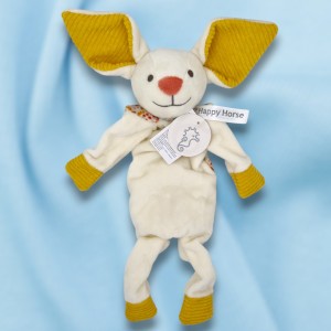 Souris HAPPY HORSE doudou plat écru et jaune