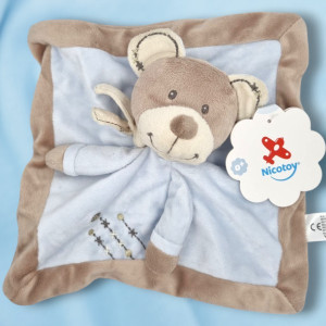 Ours NICOTOY doudou bleu et beige
