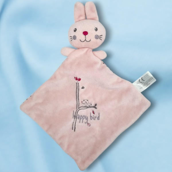 Lapin NICOTOY doudou rose Happy bird