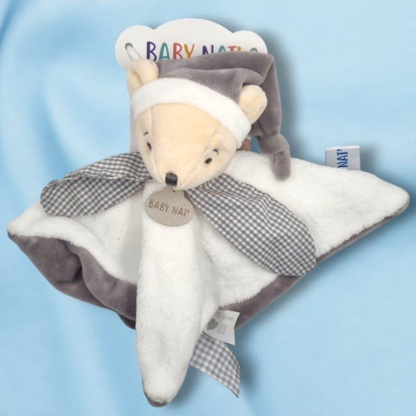 Ours BABY NAT' doudou gris et blanc