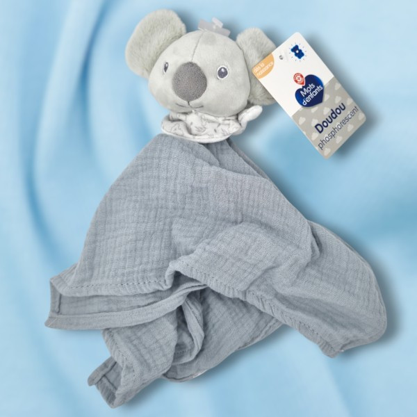 Koala MOTS D'ENFANTS doudou plat gris phosphorescent