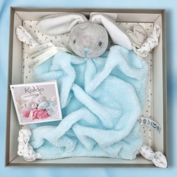 Lapin KALOO doudou plat Plume vert d'eau