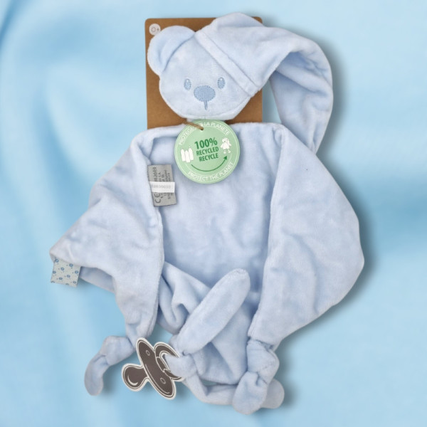 SOS doudou ours NATTOU Lapidou triangle plat bleu clair maxi-doudou en tissu recyclé