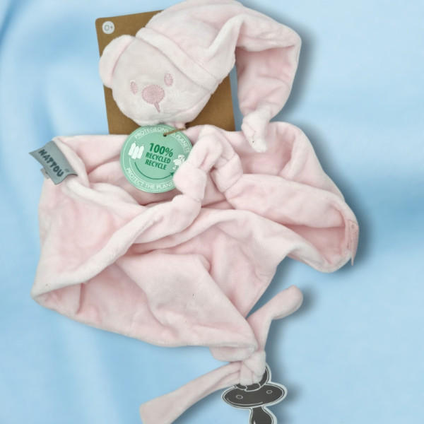 SOS doudou ours NATTOU Lapidou triangle plat rose clair maxi-doudou en tissu recyclé - Toodoux.com