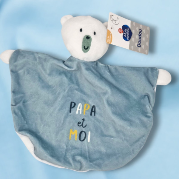 SOS doudou ours MOTS D'ENFANTS Leclerc doudou plat vert Papa et Moi