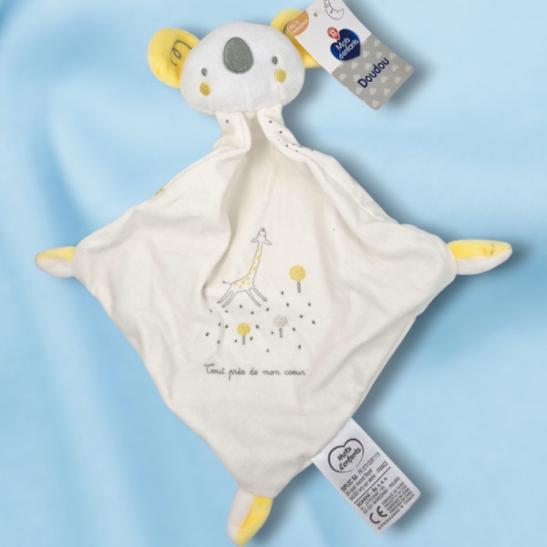 SOS doudou koala MOTS D'ENFANTS Leclerc doudou plat blanc Tout près de mon coeur