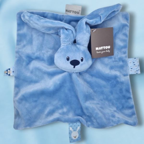 SOS doudou lapin NATTOU Lapidou carré plat bleu