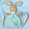 SOS doudou lapin Justin KALOO plat bleu vert les fripons fleurs brodées