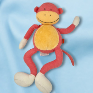 SOS doudou singe JACADI peluche rose et orange
