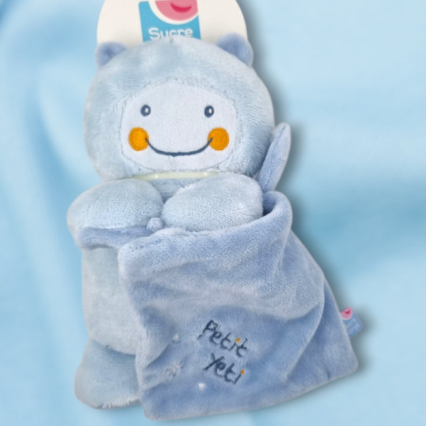 SOS doudou yeti Sucre d'orge petite peluche bleue brodée Petit Yeti