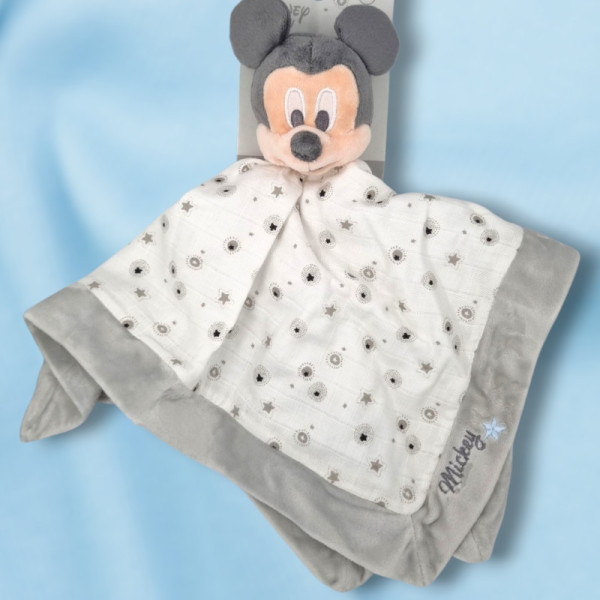 SOS doudou Mickey DISNEY NICOTOY plat en lange blanc et gris