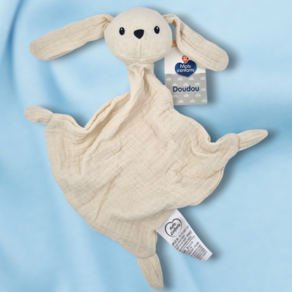 SOS doudou lapin MOTS D'ENFANTS plat en lange beige
