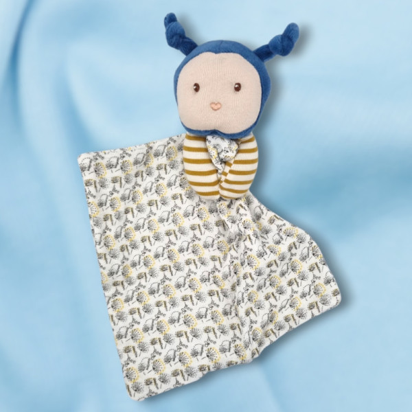 SOS doudou abeille DOUDOU & CIE Bio petite peluche avec doudou carré plat écru et fleurs DC3842