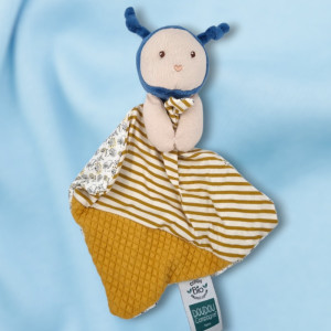 SOS doudou abeille DOUDOU & CIE Bio petite peluche avec doudou carré plat rayé DC3842