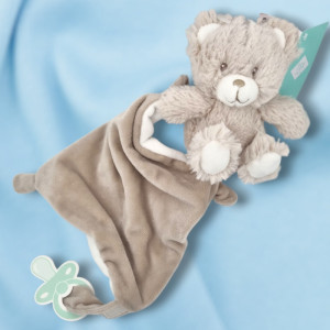 SOS doudou peluche ours Tex Baby Carrefour beige avec doudou carré plat attaché