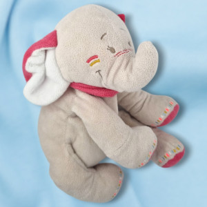 SOS doudou éléphant Anna NOUKIES peluche beige et rose 25 cm