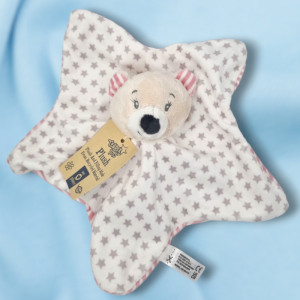 SOS doudou ours TENDERTOYS hochet blanc étoiles grise dos rayé rose et blanc