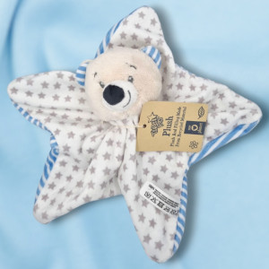 SOS doudou ours TENDERTOYS hochet blanc étoiles grise dos rayé bleu et blanc