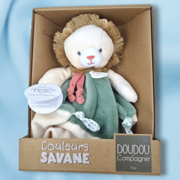 SOS doudou lion DOUDOU & CIE Couleurs Savane plat vert et beige DC4068