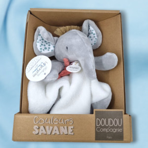 SOS doudou éléphant DOUDOU & CIE Couleurs Savane plat gris et blanc DC4078