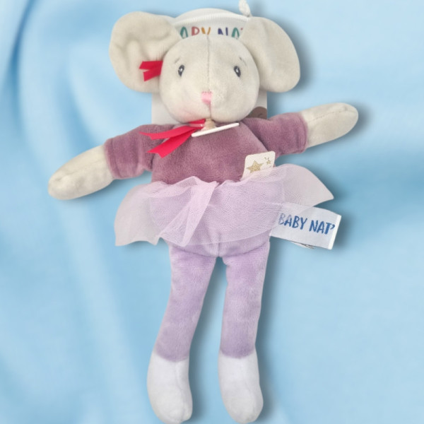 SOS doudou souris BABY NAT Noisette pantin rose violet avec jupe en tulle de danseuse BN0730