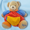 SOS doudou ours KALOO boule rouge, orange et bleu poche sur le ventre environ 30 cm