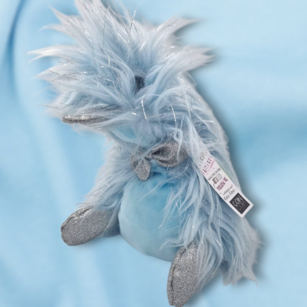 SOS doudou canard Coin Coin peluche bleue pattes, nœud papillon et bec à paillettes Galaxy CC7030 22 cm