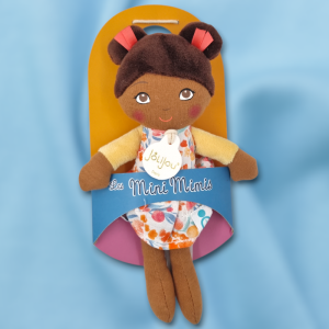SOS doudou poupée  JOLIJOU brune robe fleurs orange et rose référence JJ6045