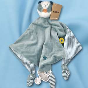 SOS doudou raton-laveur NATTOU Collection Felix & Léo triangle plat vert étoile brodée et étiquette soleil