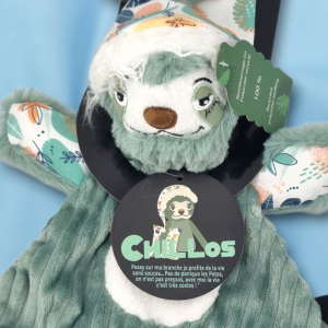 Paresseux Baby Deglingos doudou plat vert