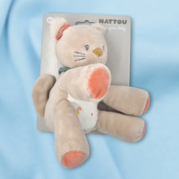 SOS doudou chat Lana NATTOU doudou peluche hochet sable beige  20 cm
