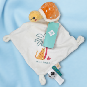 SOS doudou tortue TEX Carrefour plat palmier, koala et guépard dessinés hello jungle
