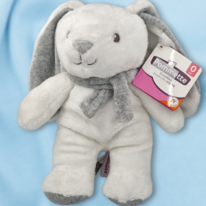 SOS doudou lapin POMMETTE peluche blanc oreilles et écharpe grises