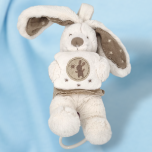 SOS doudou lapin POMMETTE peluche blanc  et beige musicale