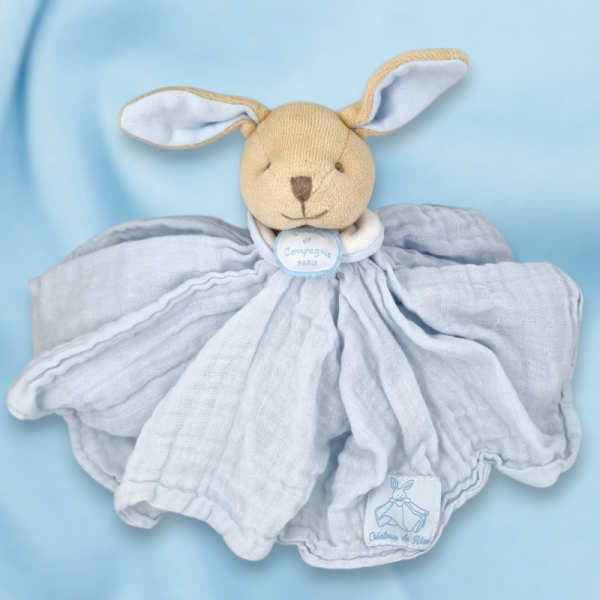 SOS doudou lapin DOUDOU & CIE carré plat en lange bleu ciel créateur de rêves DC2364