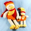 Doudou & Compagnie Canard Gédéon orange et bordeaux avec son bébé