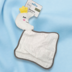 SOS doudou lune BÉBÉ DOUCEUR plat en lange blanc bord gris