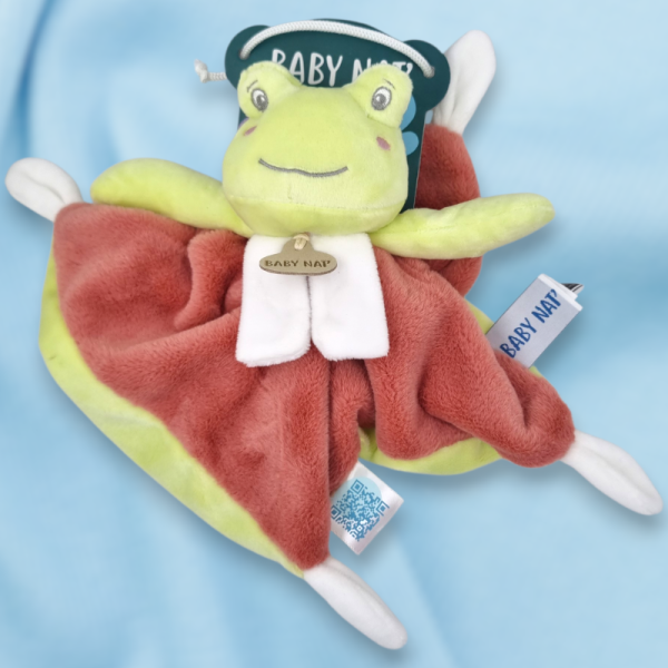 SOS doudou grenouille BABY NAT carré plat vert et rose BN6006