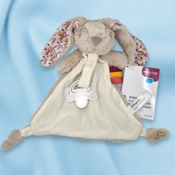 SOS doudou lapin BABYONO plat beige motif feuilles dans les oreilles