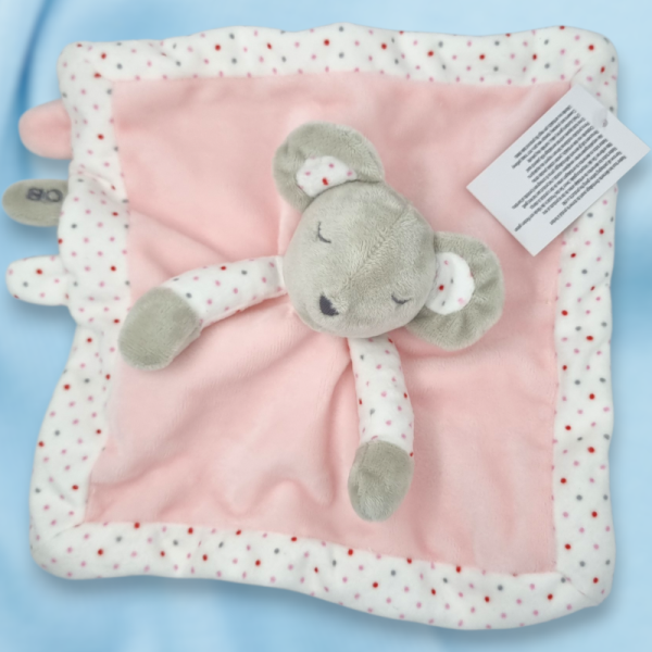 SOS doudou souris OBAÏBI OKAÏDI carré plat rose bordure points