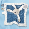 SOS doudou lapin OBAÏBI OKAÏDI carré plat bleu contour blanc cœurs bleus et gris