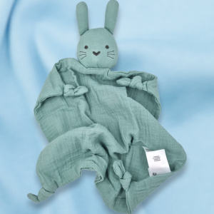 SOS doudou lapin VERTBAUDET carré plat en lange bleu vert